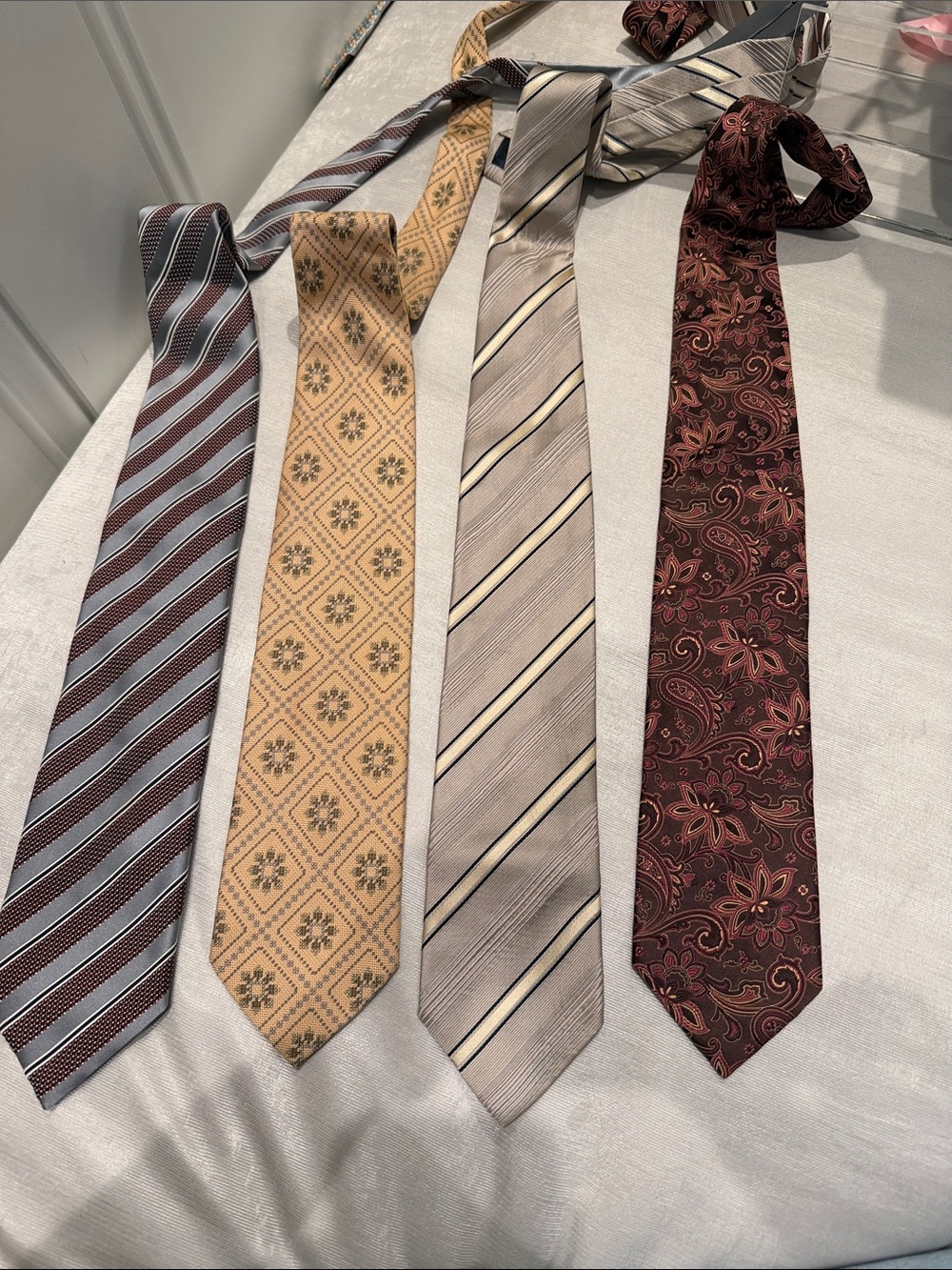 Ermenegildo Zegna Four-Tie Set in Burgundy, Beige, Gray, and Maroon Patterns